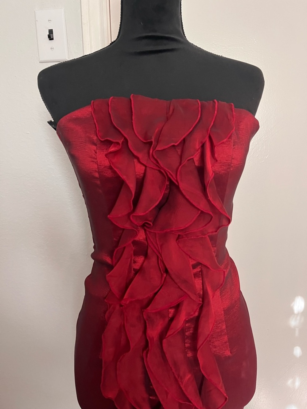 Jessica McClintock Strapless Red Ruffle Cocktail Dress